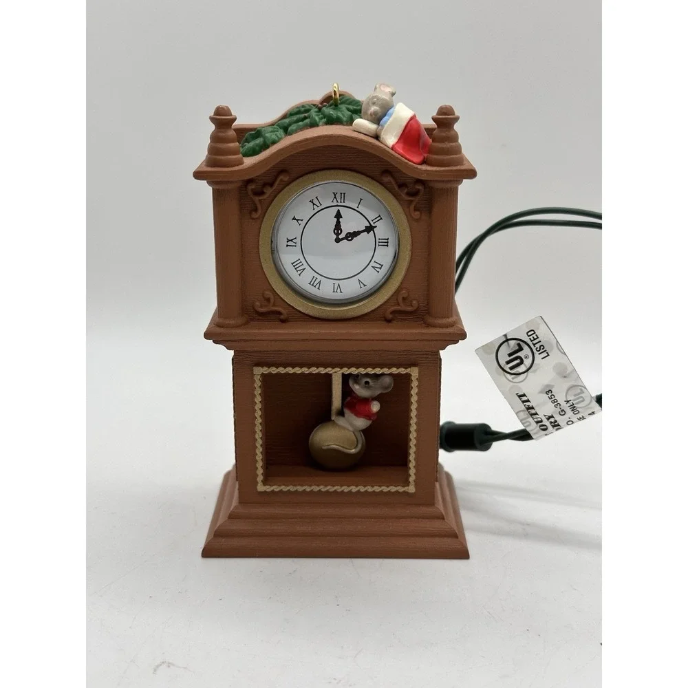 Hallmark 1994 Light-Up Clock Ornament Mouse Scene‎ Grandfather Style Works VTG